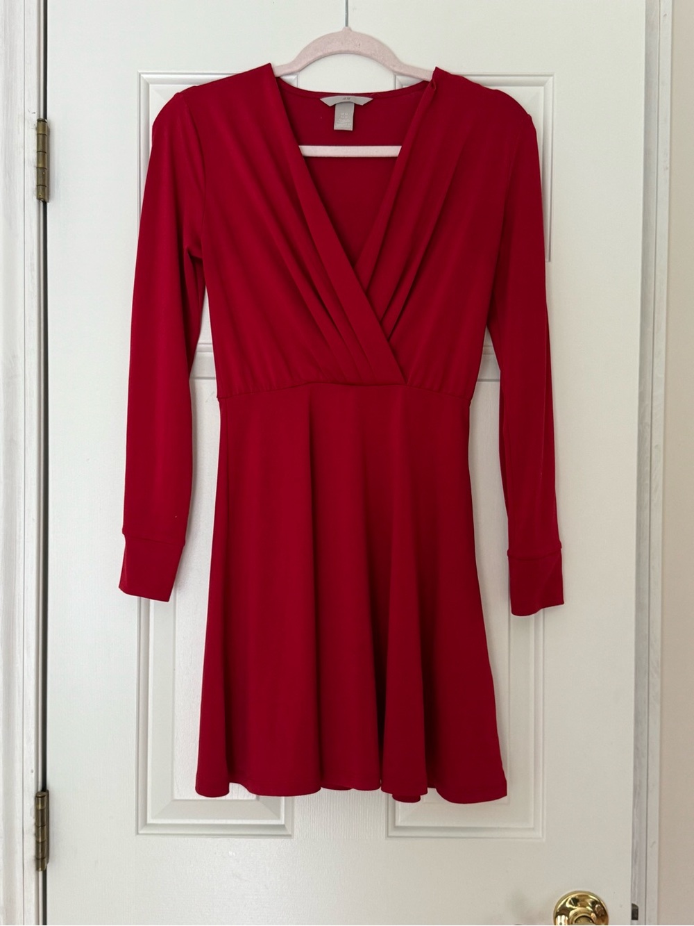 H&M Red Long-Sleeve Wrap Dress